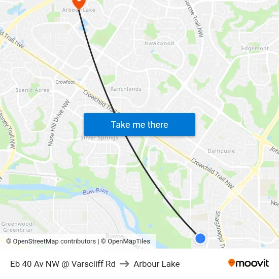 Eb 40 Av NW @ Varscliff Rd to Arbour Lake map