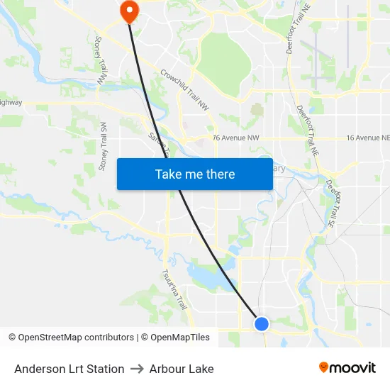 Anderson Lrt Station to Arbour Lake map