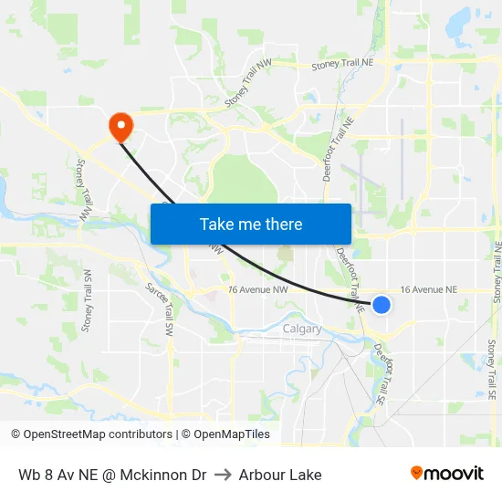 Wb 8 Av NE @ Mckinnon Dr to Arbour Lake map