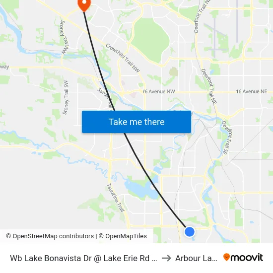 Wb Lake Bonavista Dr @ Lake Erie Rd SE to Arbour Lake map