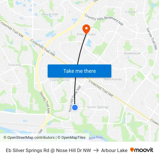 Eb Silver Springs Rd @ Nose Hill Dr NW to Arbour Lake map