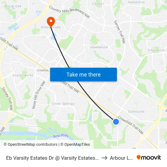 Eb Varsity Estates Dr @ Varsity Estates Rd NW to Arbour Lake map
