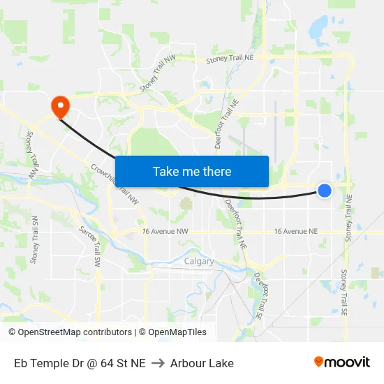 Eb Temple Dr @ 64 St NE to Arbour Lake map