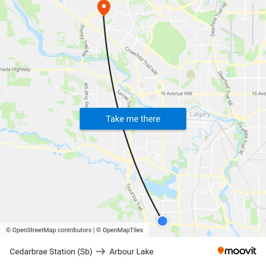 Cedarbrae Station (Sb) to Arbour Lake map