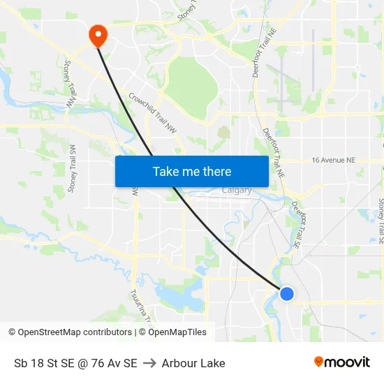 Sb 18 St SE @ 76 Av SE to Arbour Lake map