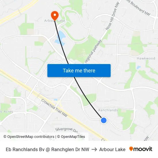 Eb Ranchlands Bv @  Ranchglen Dr NW to Arbour Lake map