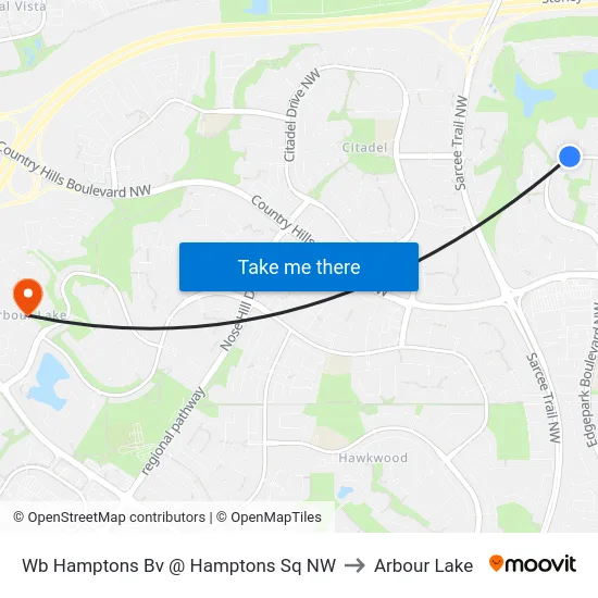 Wb Hamptons Bv @ Hamptons Sq NW to Arbour Lake map