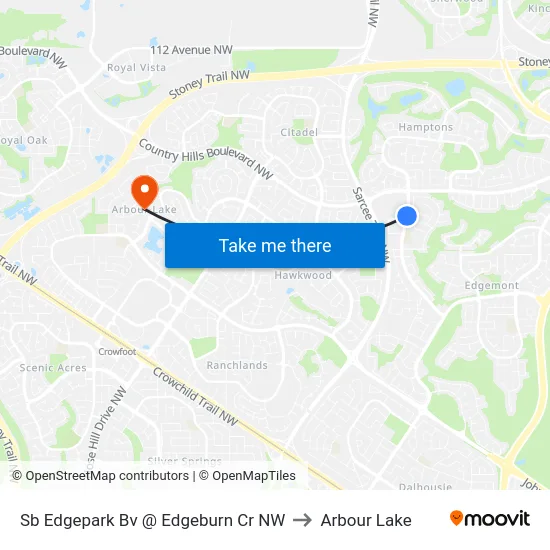 Sb Edgepark Bv @ Edgeburn Cr NW to Arbour Lake map