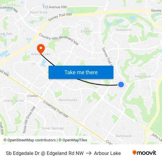 Sb Edgedale Dr @ Edgeland Rd NW to Arbour Lake map
