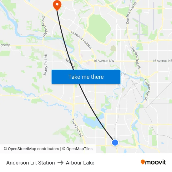 Anderson Lrt Station to Arbour Lake map