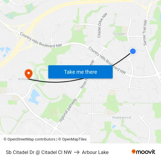 Sb Citadel Dr @ Citadel Cl NW to Arbour Lake map