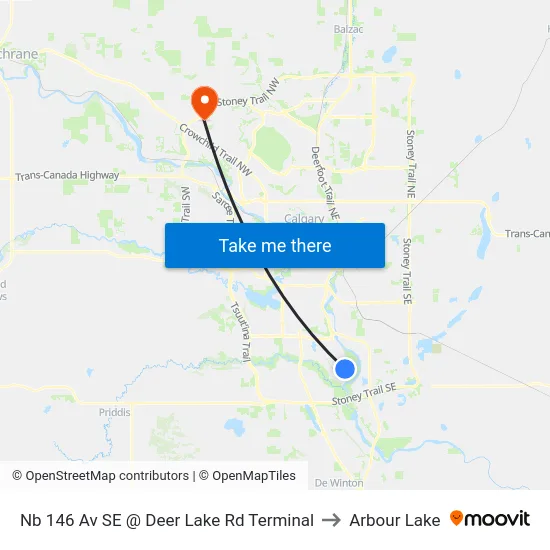 Nb 146 Av SE @ Deer Lake Rd Terminal to Arbour Lake map