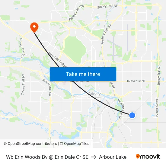 Wb Erin Woods Bv @ Erin Dale Cr SE to Arbour Lake map