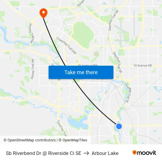 Sb Riverbend Dr @ Riverside Ci SE to Arbour Lake map