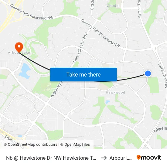 Nb @ Hawkstone Dr NW Hawkstone Terminal to Arbour Lake map