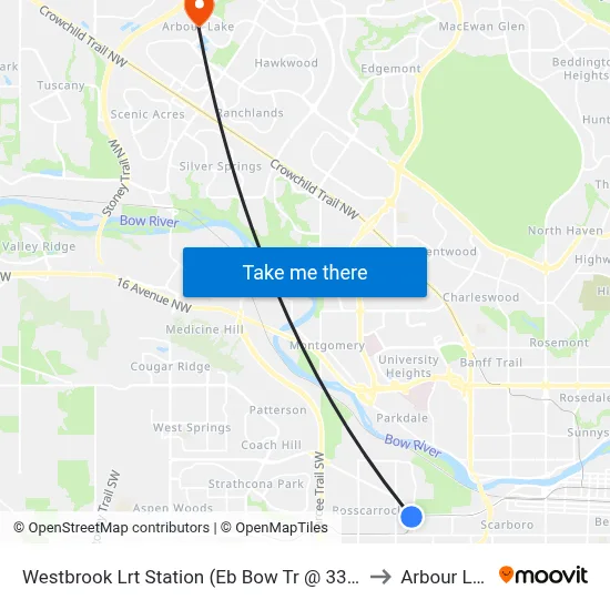 Westbrook Lrt Station (Eb Bow Tr @ 33 St Sw) to Arbour Lake map