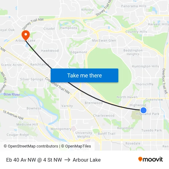 Eb 40 Av NW @ 4 St NW to Arbour Lake map