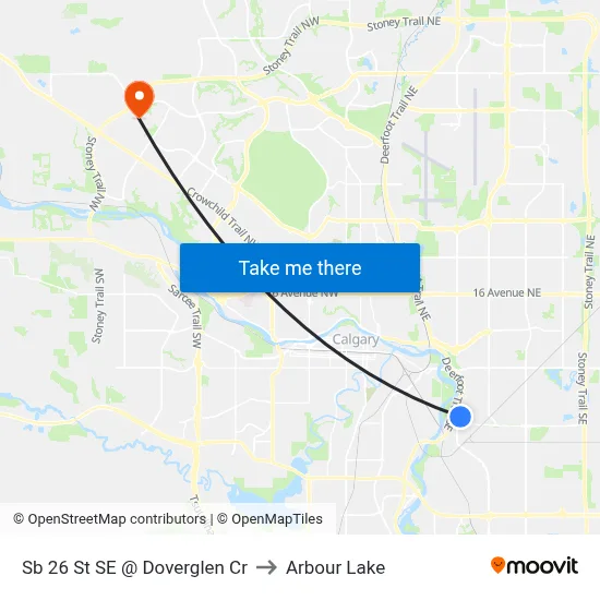 Sb 26 St SE @ Doverglen Cr to Arbour Lake map