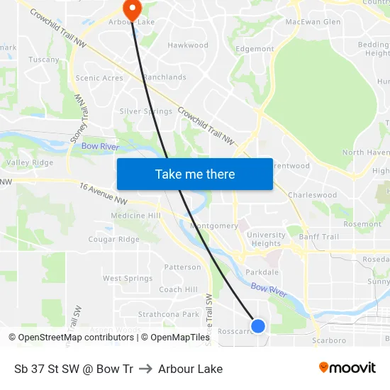 Sb 37 St SW @ Bow Tr to Arbour Lake map