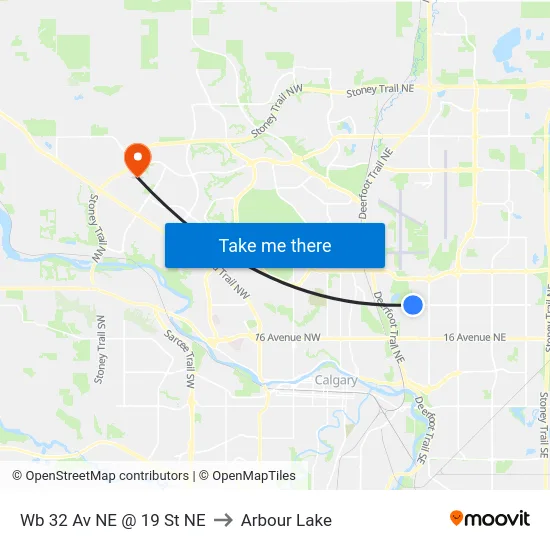 Wb 32 Av NE @ 19 St NE to Arbour Lake map