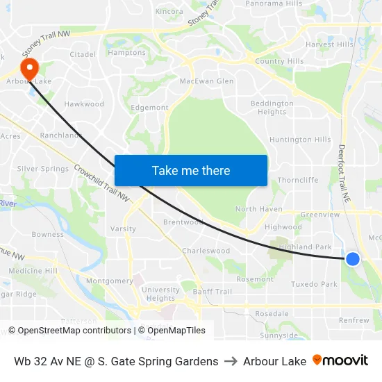 Wb 32 Av NE @ S. Gate Spring Gardens to Arbour Lake map