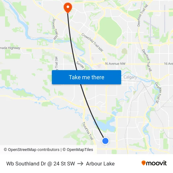 Wb Southland Dr @ 24 St SW to Arbour Lake map