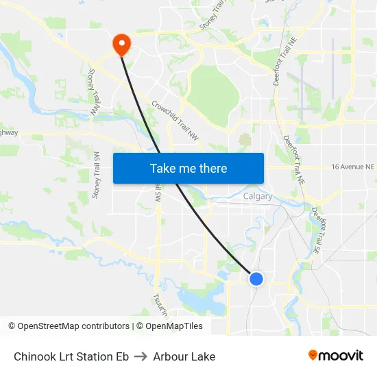 Chinook Lrt Station Eb to Arbour Lake map