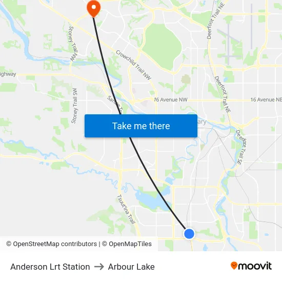 Anderson Lrt Station to Arbour Lake map