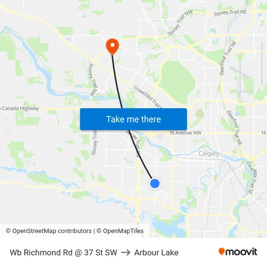Wb Richmond Rd @ 37 St SW to Arbour Lake map