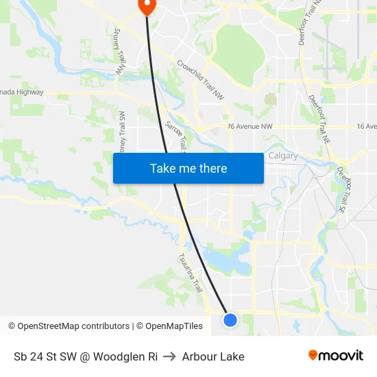 Sb 24 St SW @ Woodglen Ri to Arbour Lake map