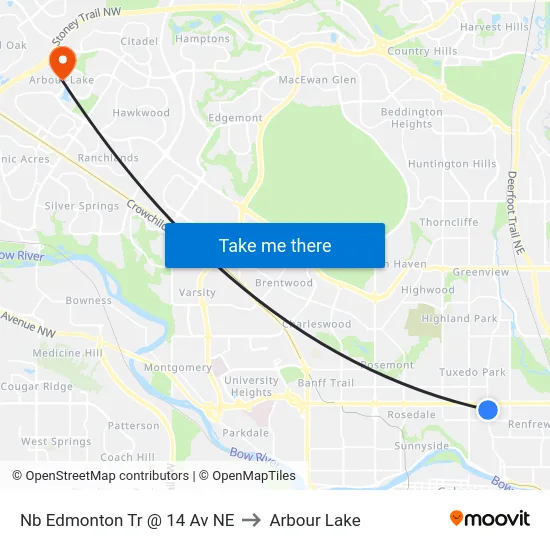Nb Edmonton Tr @ 14 Av NE to Arbour Lake map