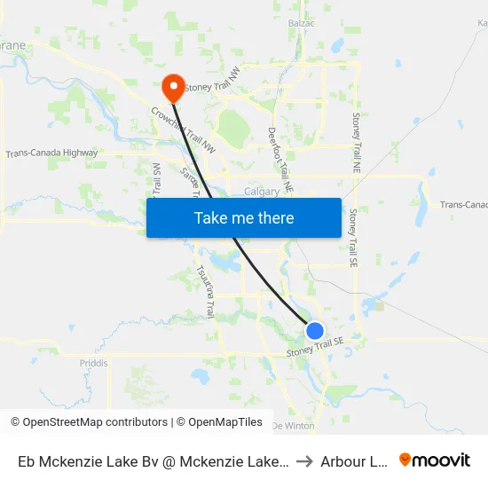 Eb Mckenzie Lake Bv @ Mckenzie Lake Wy SE to Arbour Lake map