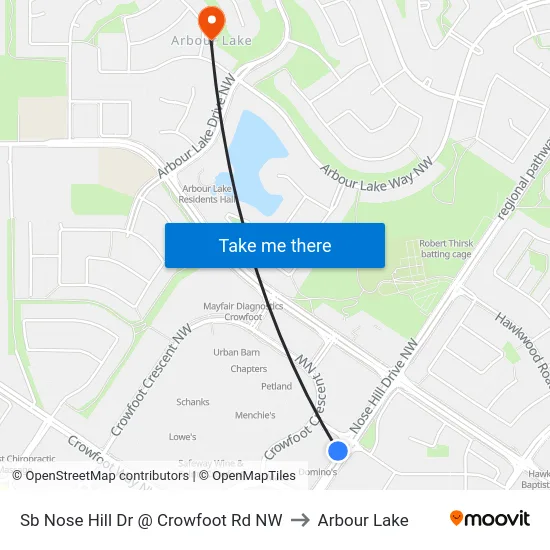 Sb Nose Hill Dr @ Crowfoot Rd NW to Arbour Lake map