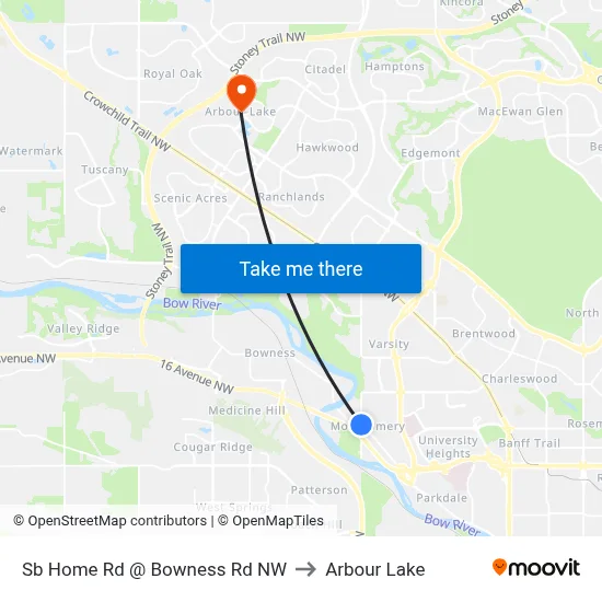 Sb Home Rd @ Bowness Rd NW to Arbour Lake map