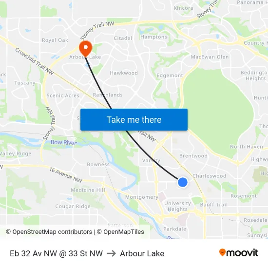 Eb 32 Av NW @ 33 St NW to Arbour Lake map