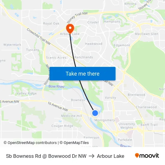 Sb Bowness Rd @ Bowwood Dr NW to Arbour Lake map