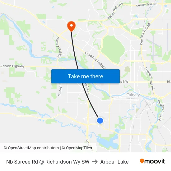 Nb Sarcee Rd @ Richardson Wy SW to Arbour Lake map
