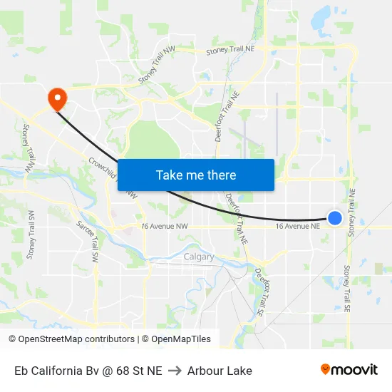 Eb California Bv @ 68 St NE to Arbour Lake map