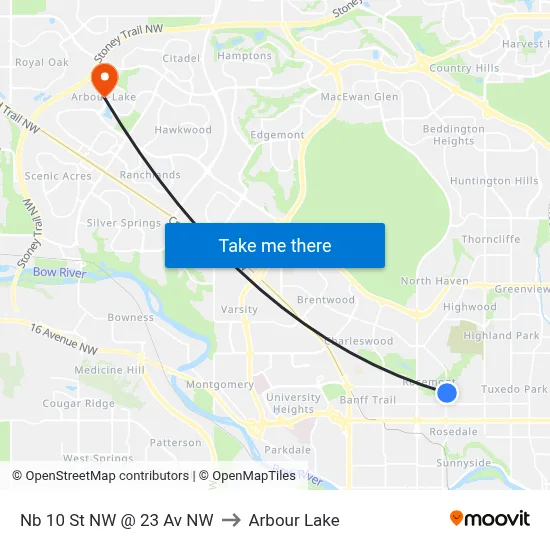 Nb 10 St NW @ 23 Av NW to Arbour Lake map