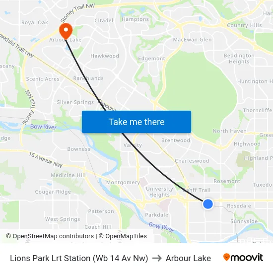 Lions Park Lrt Station (Wb 14 Av Nw) to Arbour Lake map