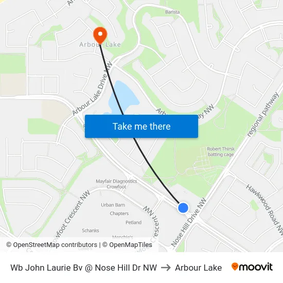 Wb John Laurie Bv @ Nose Hill Dr NW to Arbour Lake map