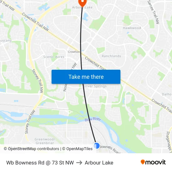 Wb Bowness Rd @ 73 St NW to Arbour Lake map
