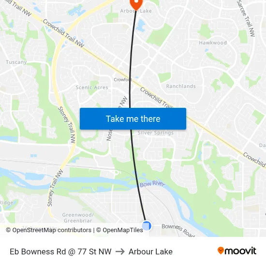 Eb Bowness Rd @ 77 St NW to Arbour Lake map