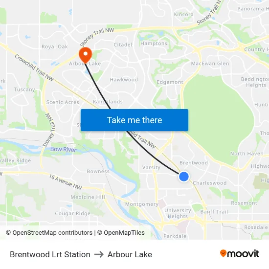 Brentwood Lrt Station to Arbour Lake map
