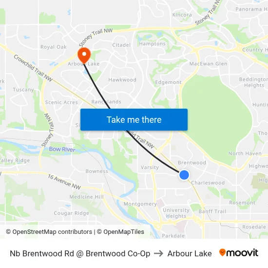 Nb Brentwood Rd @ Brentwood Co-Op to Arbour Lake map