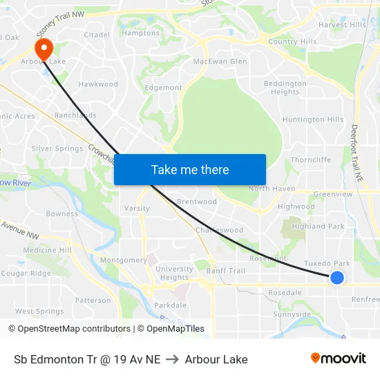 Sb Edmonton Tr @ 19 Av NE to Arbour Lake map