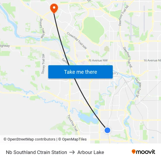 Nb Southland Ctrain Station to Arbour Lake map