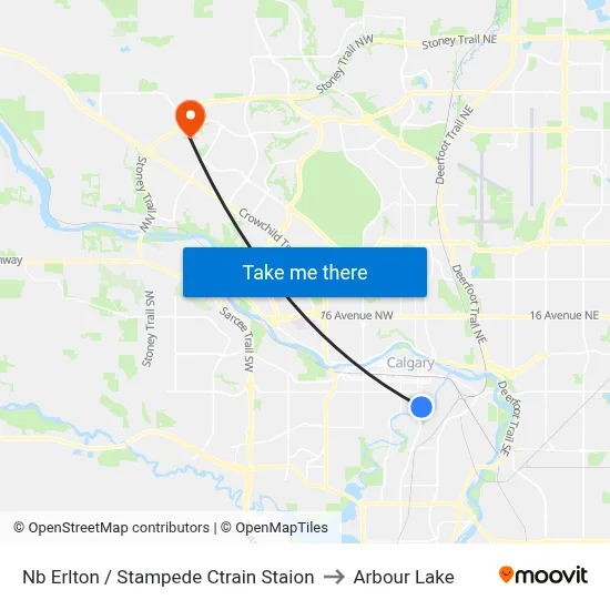 Nb Erlton / Stampede Ctrain Staion to Arbour Lake map