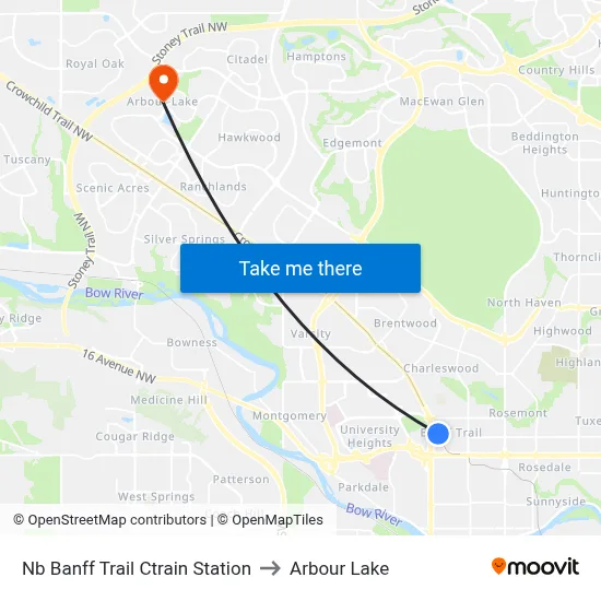 Nb Banff Trail Ctrain Station to Arbour Lake map