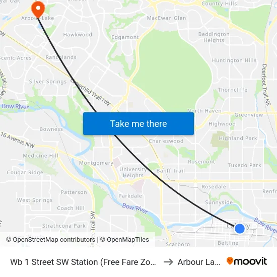 Wb 1 Street SW Station (Free Fare Zone) to Arbour Lake map